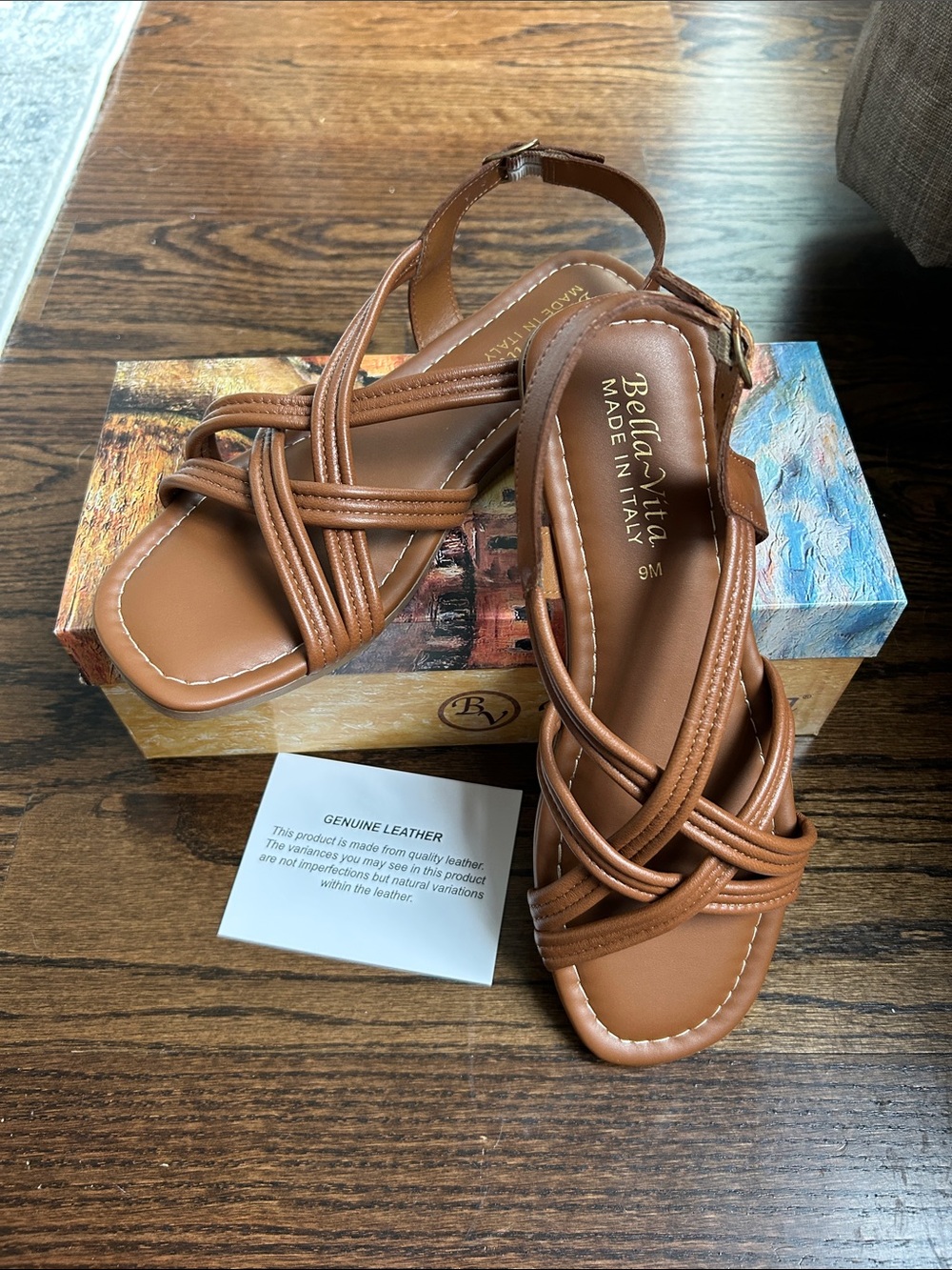 BELLA VITA Brown Leather Strappy Sandals